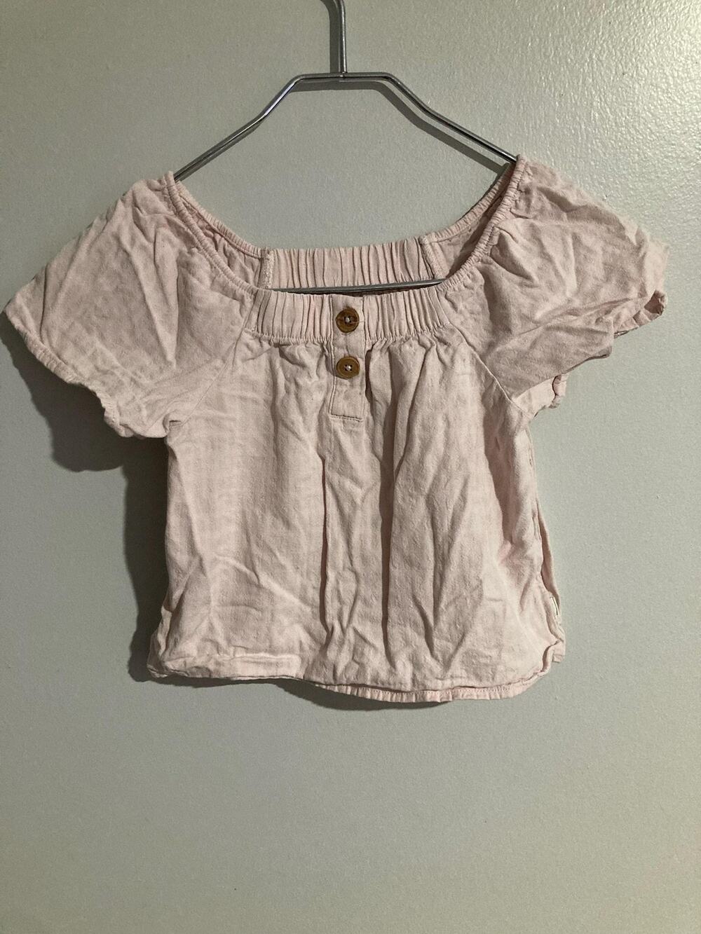 Easy Peasy Blouse Girls 5T Pink Short Sleeve Round Neck Button Pullover Cotton